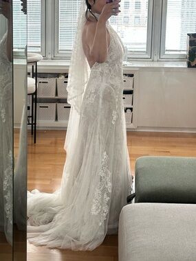 🤍 NWT Anthropologie Zoe Watters White Ivory Lace A-Line Wedding Dress Size 4